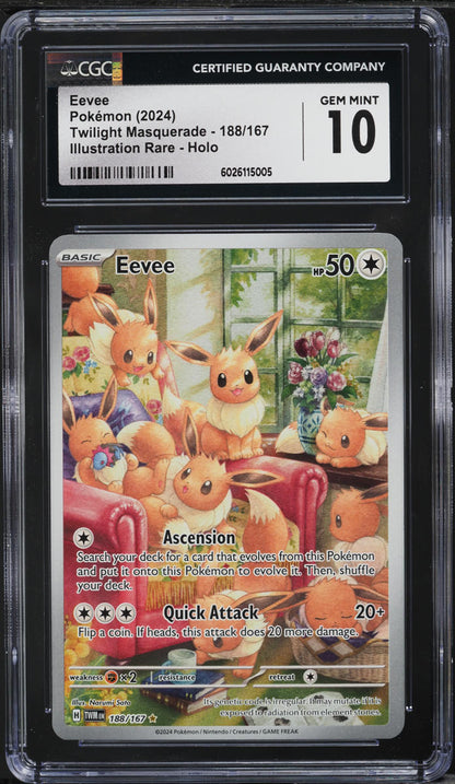2024 Pokemon SV Twilight Masquerade Art Rare Eevee #188 CGC 10 GEM MINT