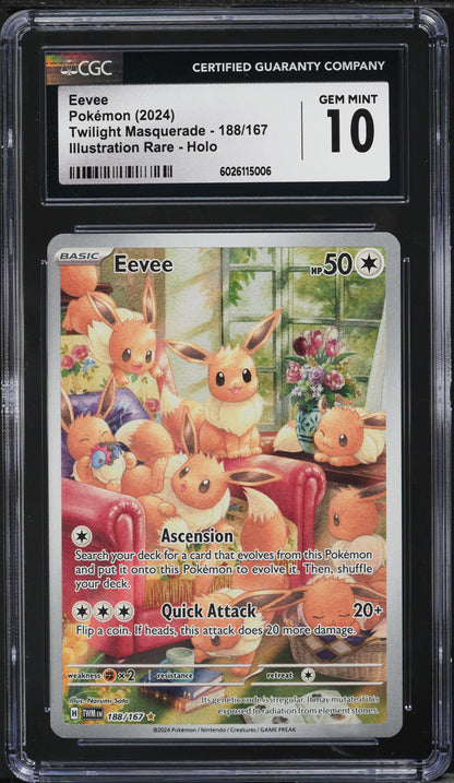2024 Pokemon SV Twilight Masquerade Art Rare Eevee #188 CGC 10 GEM MINT